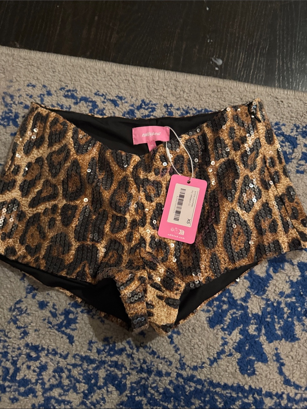 Edikted Sequin Cheetah print mini shorts